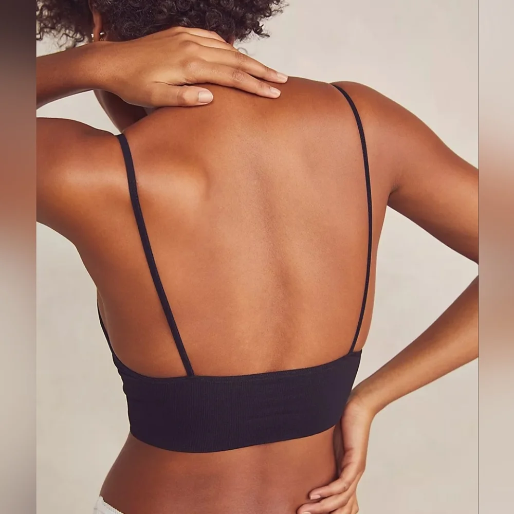 Free People Intimately Ali Low Back Seamless Bra Black NEW NWOT FPS007_3